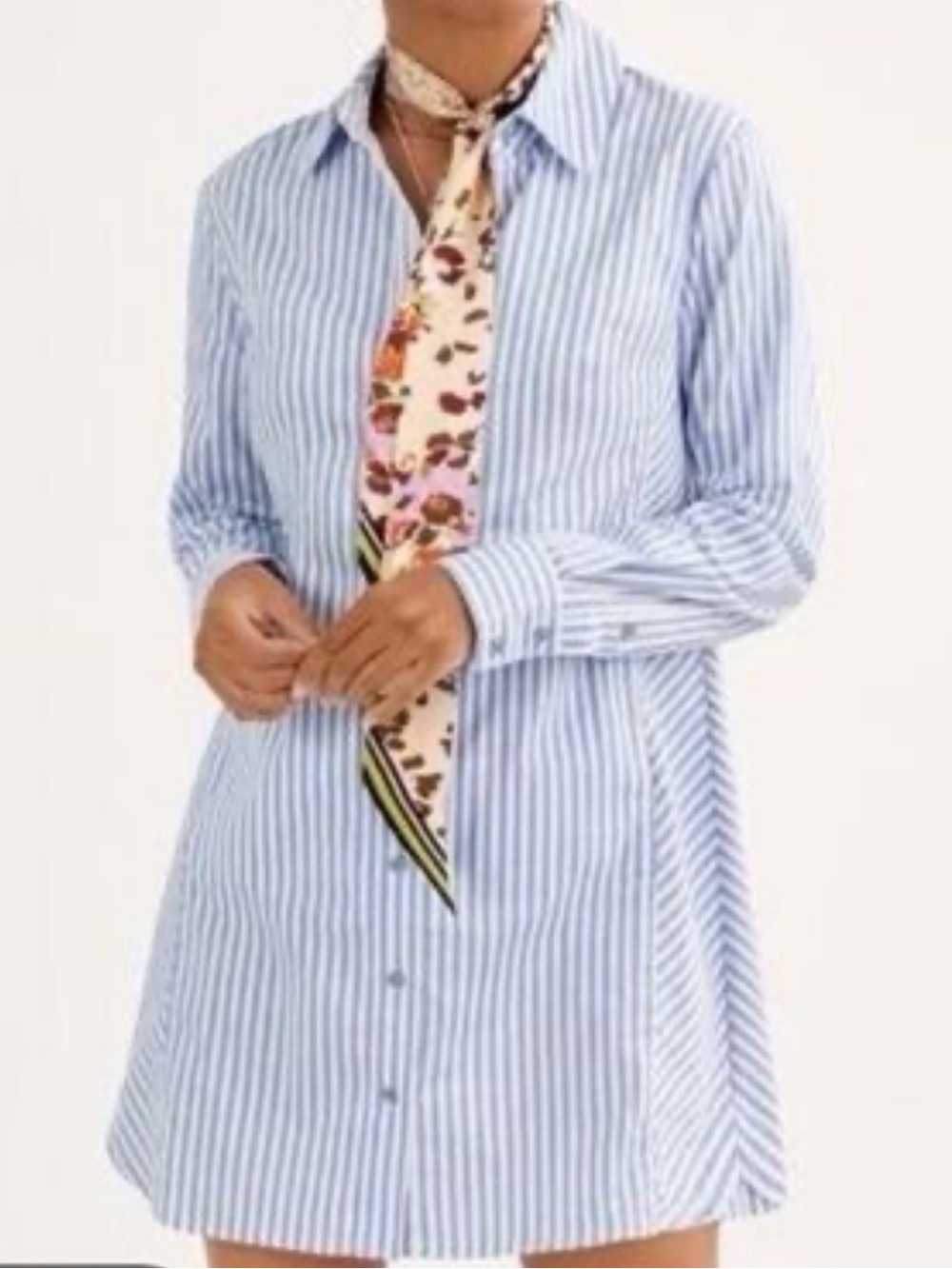NWT Cabi Blue Ocean Striped Pucker Button Up Shirt Dress Cotton Blend Small S